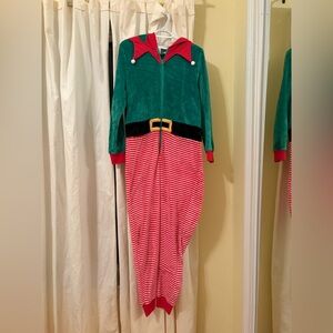 Festive Elf Costume with Red and Green Stripes